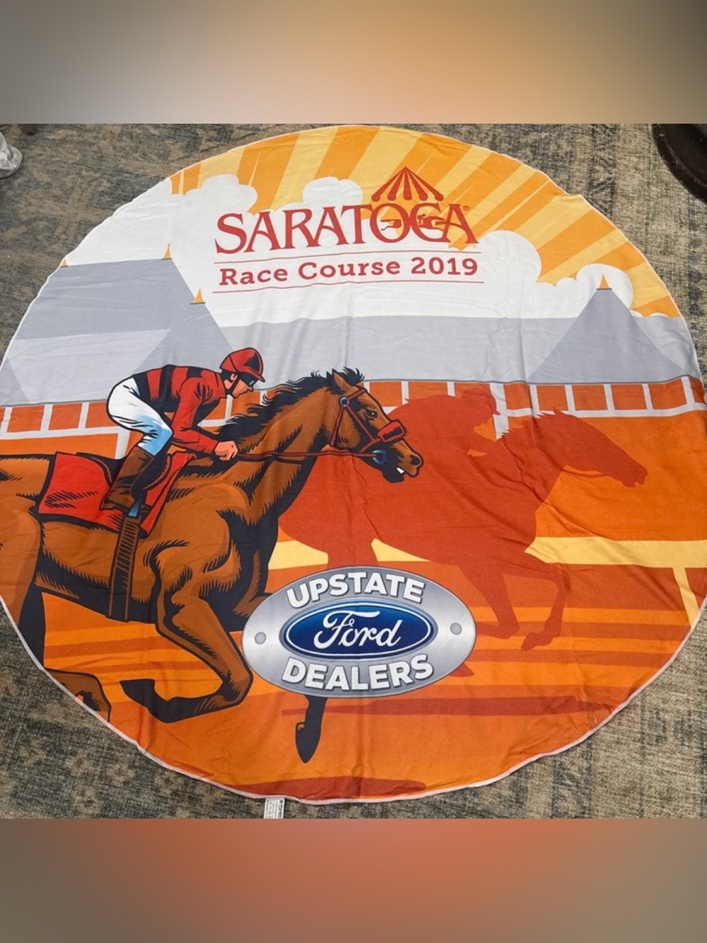 NEW Saratoga Race Course 2019 Orange Round Beach Towel Ford Dealers 5Ft